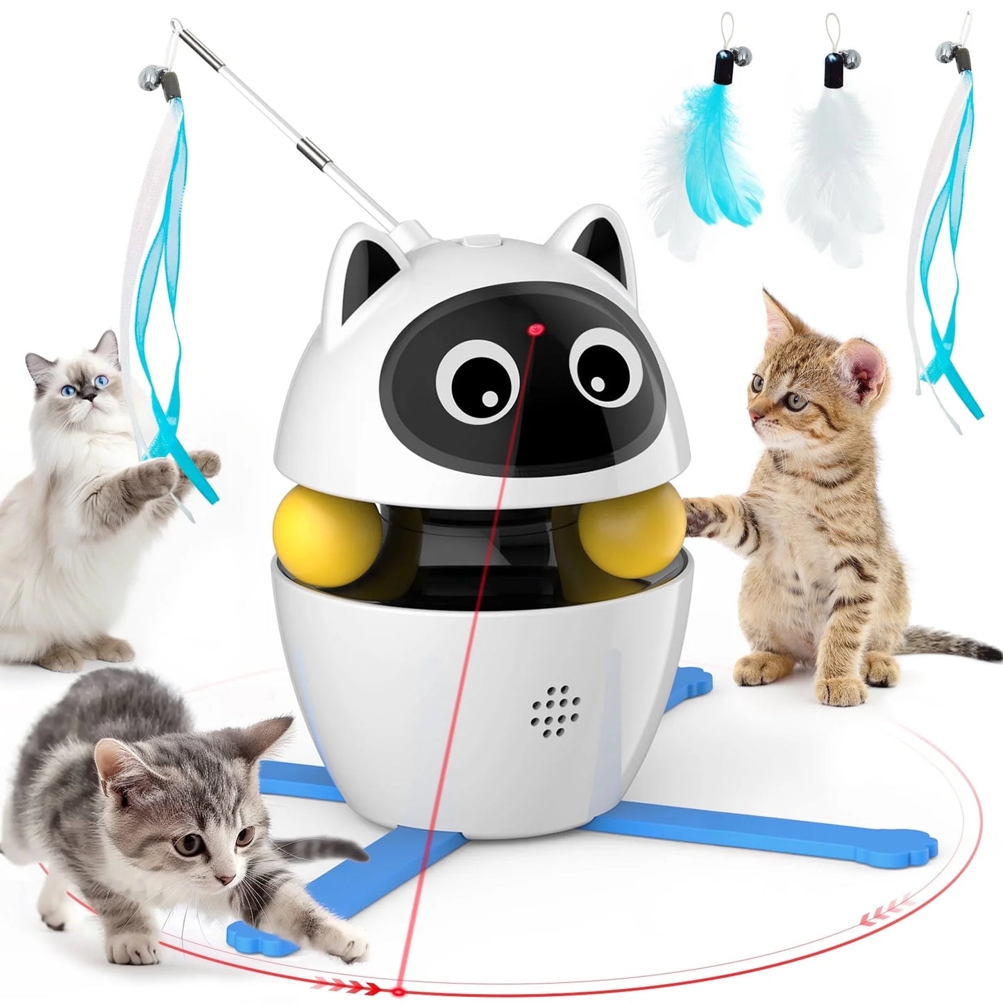 Automatic 3 in 1 Interactive Cat Toy with Laser and Feather for Indoor