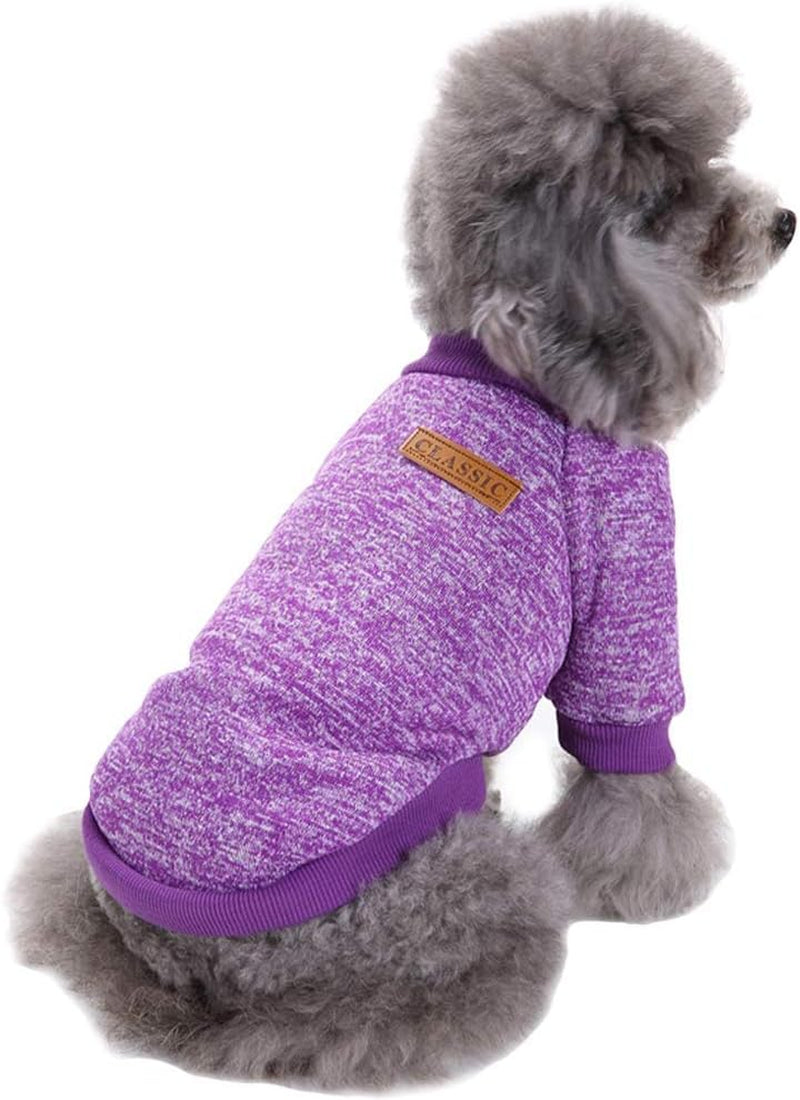 Pet Dog Classic Knitwear Sweater Warm Winter Puppy Pet Coat Soft Sweater Clothing for Small Dogs (XS, Purple)