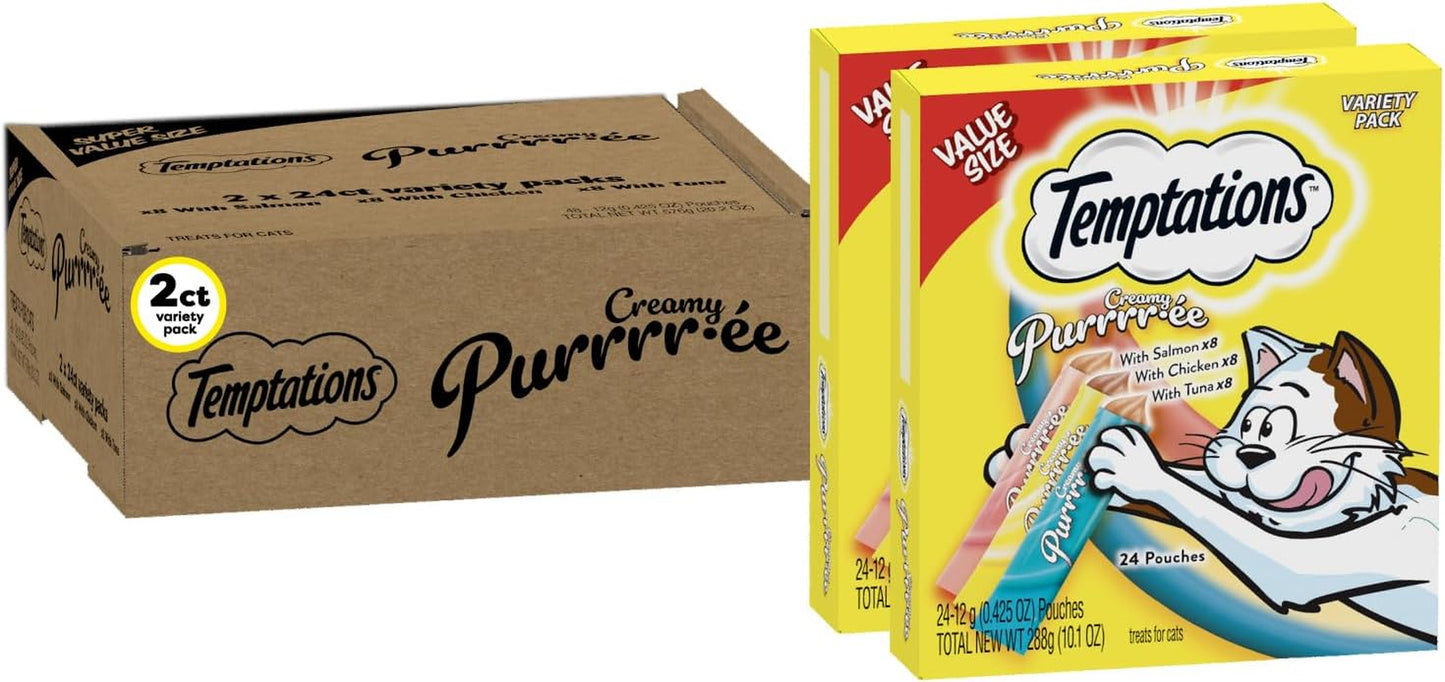 Creamy Puree Squeezable Lickable Wet Cat Treats with Salmon, 0.42 Oz. Tubes, 24 Count