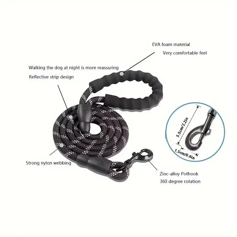 Reflective Dog Leash with Comfortable Padded Handle - Double Heavy Duty Traction Rope for Strong Dogs - Enhance Safety and Contr