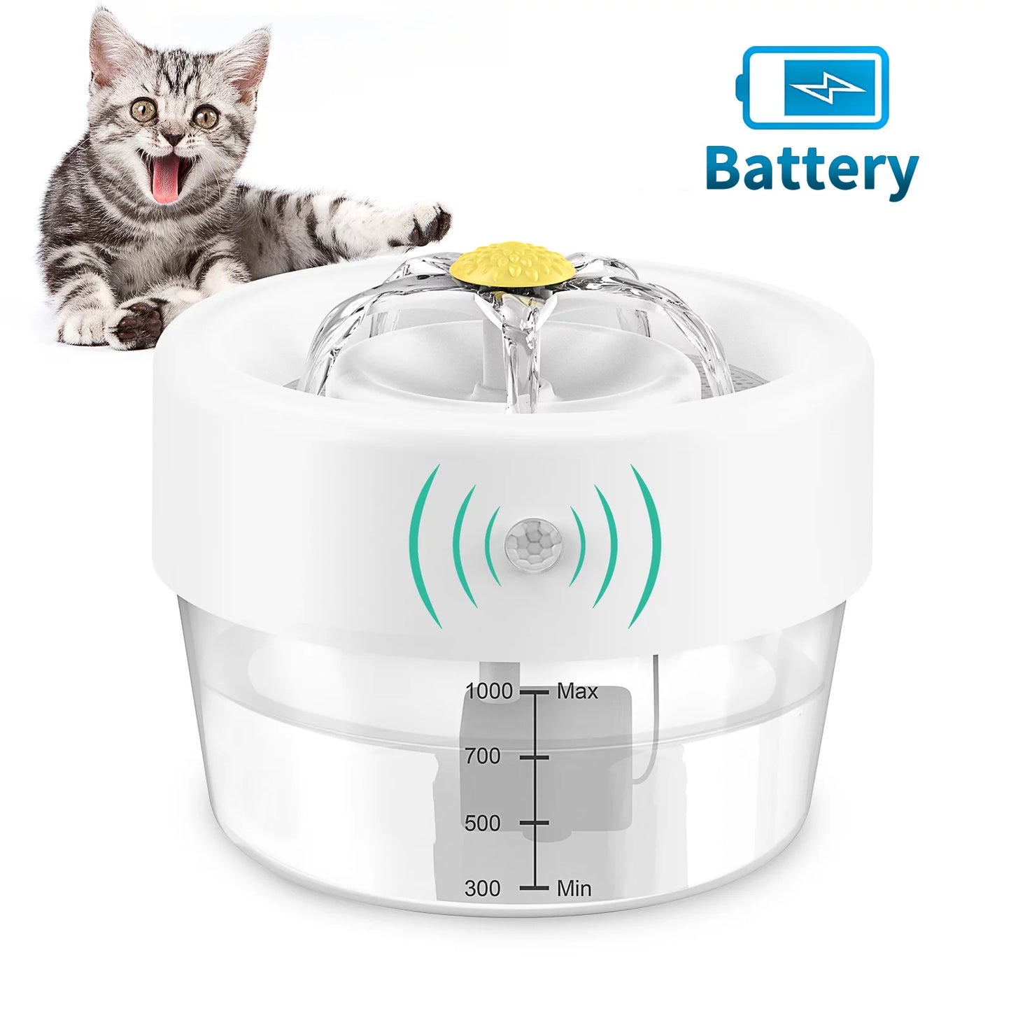 Cat Water Fountain, 1000Mah Battery Pet Water Fountain. Automatic Pet Drinking Fountain, Cat Fountain Blue 35 Oz