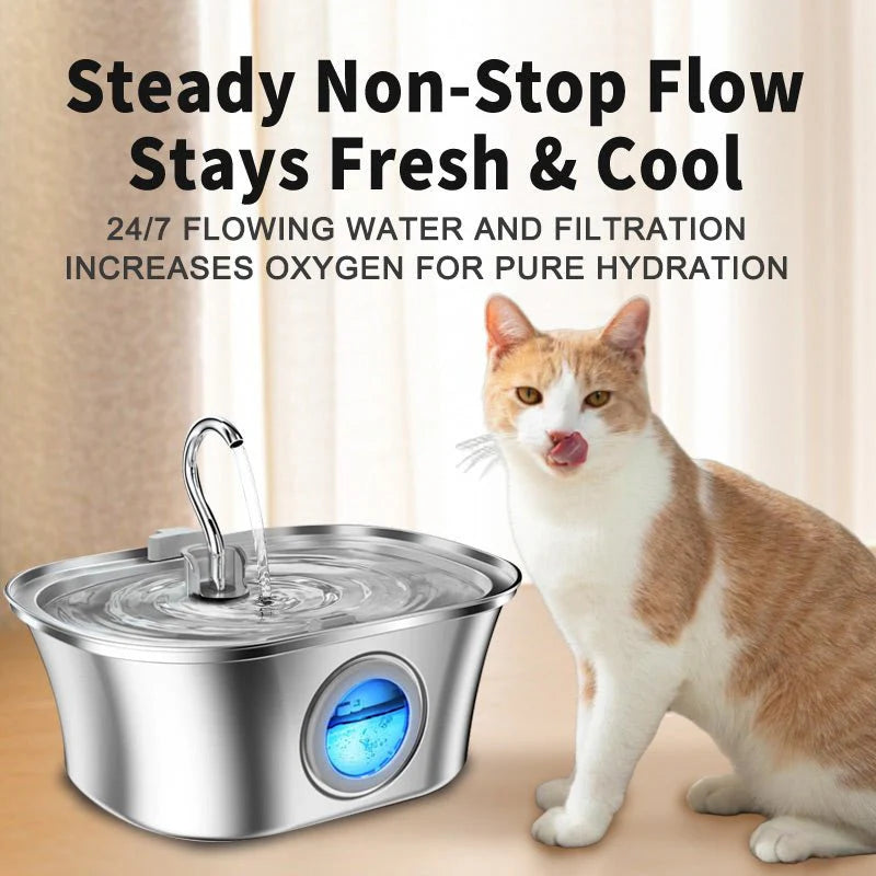 HEYBO Cat Water Fountain 3.2L Automatic Stainless Steel Pet Fountain Dog Water Dispenser