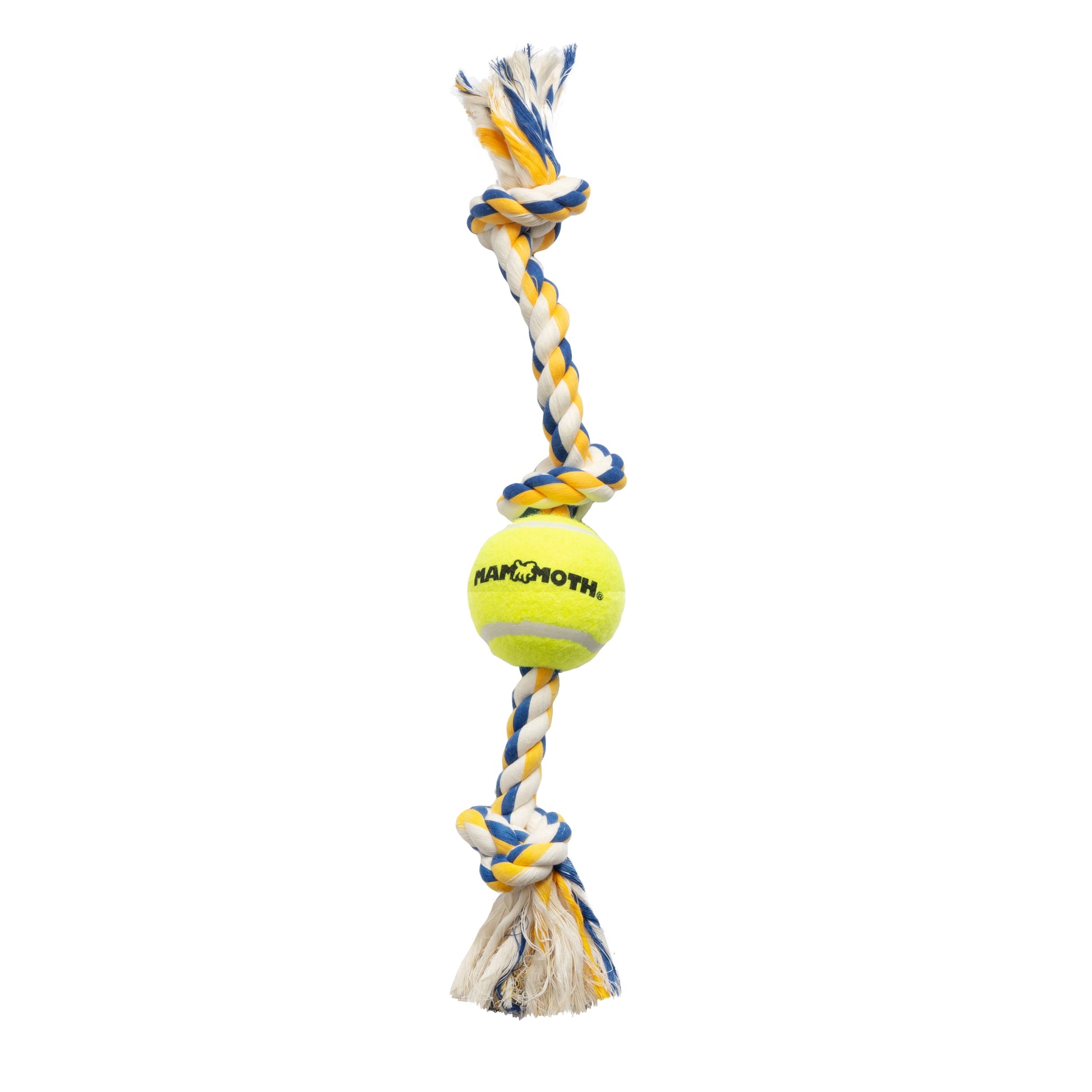 Flossy Chews Cottonblend 3 Knot Tug Rope Dog Toy with 3” Tennis Ball, Medium 20", Assorted Colors