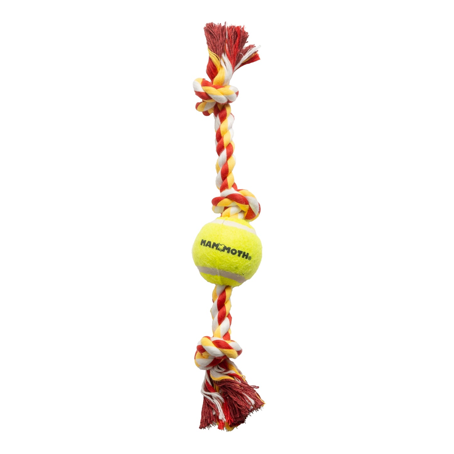 Flossy Chews Cottonblend 3 Knot Tug Rope Dog Toy with 3” Tennis Ball, Medium 20", Assorted Colors