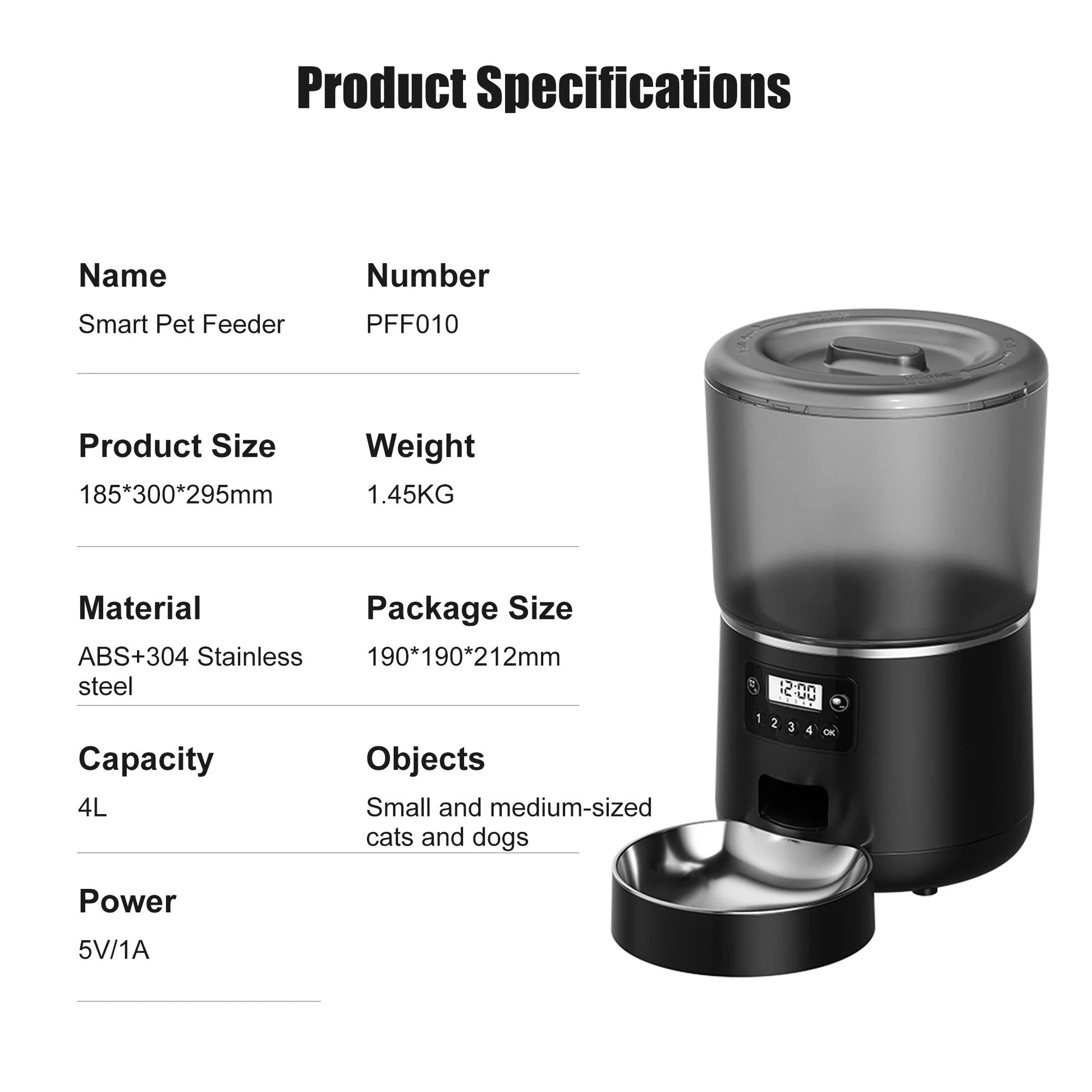 HEYBO Automatic Cat Feeder 4L Auto Pet Cat Dry Food Dispenser with Low Food LED Indication