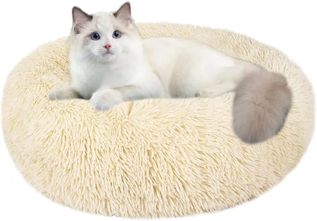 Dog Bed & Cat Bed, Anti-Anxiety Puppy Bed Warming Cozy round Soft Pet Bed, Machine Washable Calming Donut Bed